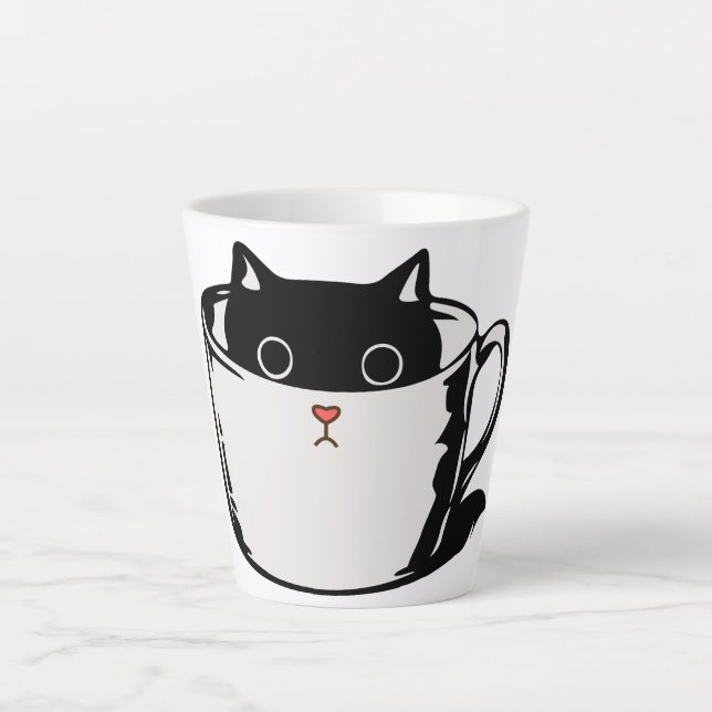 Black kitten with red nose hiding in a cup (Front)