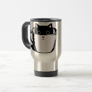 Black kitten with red nose hiding in a cup