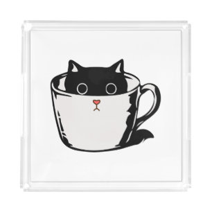 Black kitten with red nose hiding in a cup acrylic tray