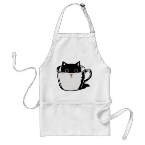 Black kitten with red nose hiding in a cup adult apron