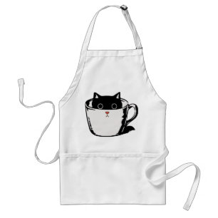 Black kitten with red nose hiding in a cup adult apron