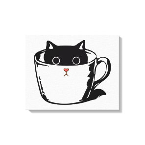 Black kitten with red nose hiding in a cup canvas print