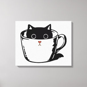 Black kitten with red nose hiding in a cup canvas print