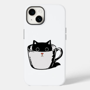 Black kitten with red nose hiding in a cup Case-Mate iPhone 14 case