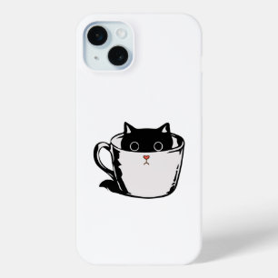 Black kitten with red nose hiding in a cup iPhone 15 plus case