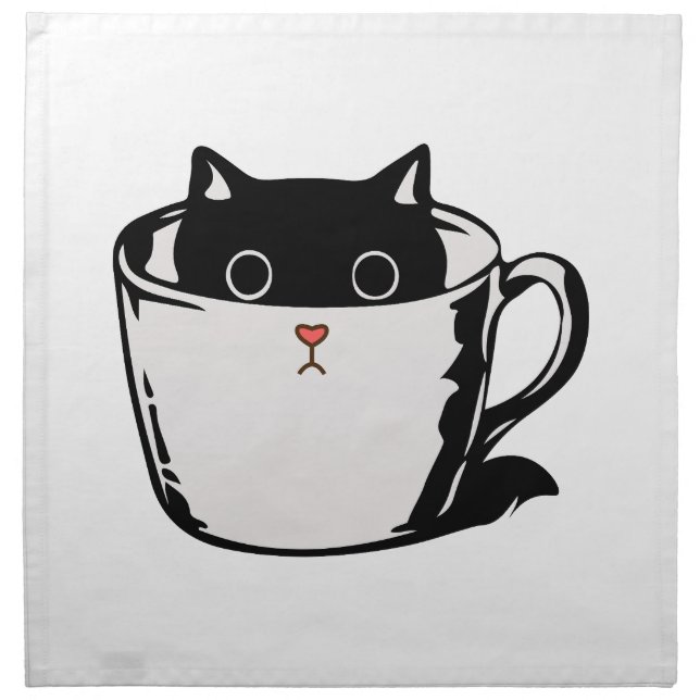 Black kitten with red nose hiding in a cup cloth napkin (Front)