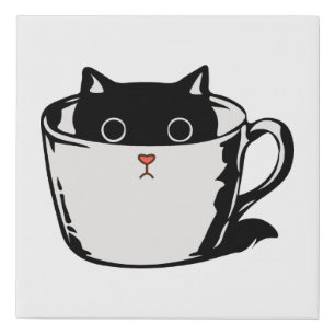 Black kitten with red nose hiding in a cup faux canvas print