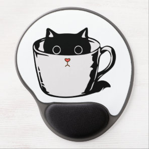 Black kitten with red nose hiding in a cup gel mouse pad