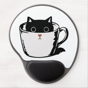 Black kitten with red nose hiding in a cup gel mouse pad