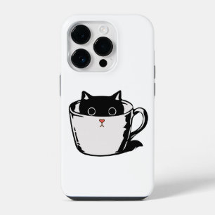 Black kitten with red nose hiding in a cup iPhone 14 pro case