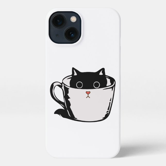 Black kitten with red nose hiding in a cup iPhone case (Back)