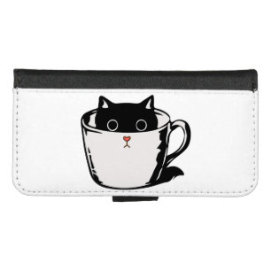 Black kitten with red nose hiding in a cup iPhone 8/7 wallet case