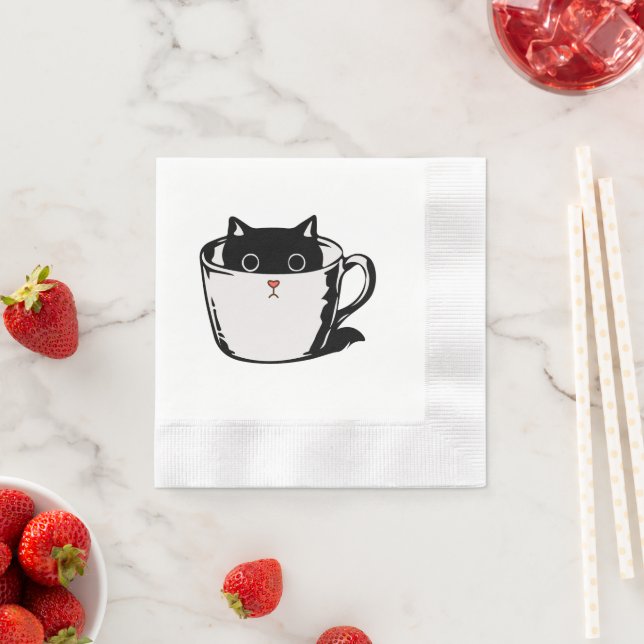 Black kitten with red nose hiding in a cup napkins (Insitu)