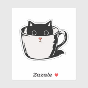 Black kitten with red nose hiding in a cup sticker