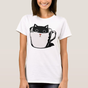 Black kitten with red nose hiding in a cup T-Shirt