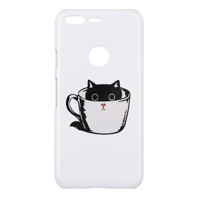Black kitten with red nose hiding in a cup uncommon google pixel case (Back)
