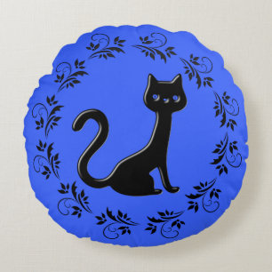 Black Kittens Cartoon 10 Round Pillow