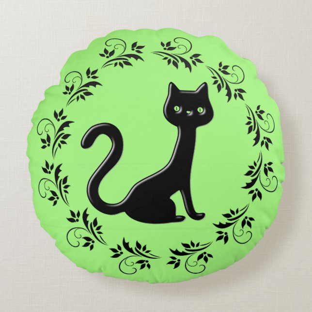 Black Kittens Cartoon 3 Round Pillow (Front)