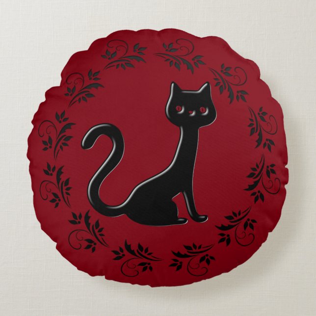 Black Kittens Cartoon 6 Round Pillow (Front)