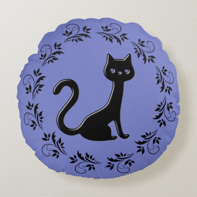 Black Kittens Cartoon 9 Round Pillow (Front)