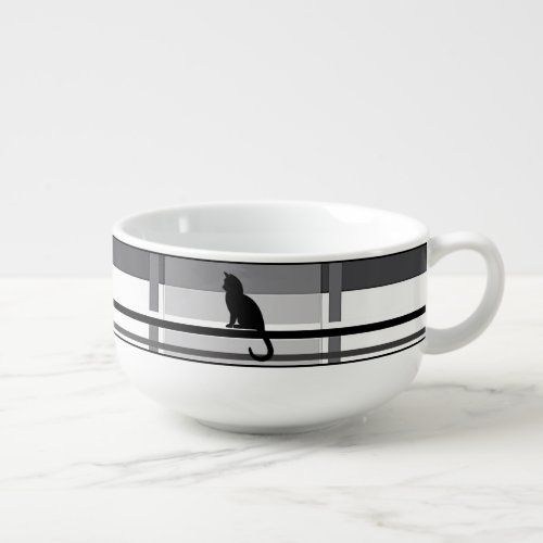 Black Kitties Gray Plaid Soup Mug