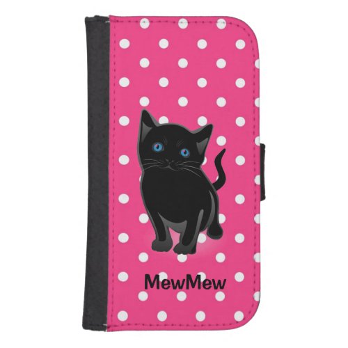 Black Kitty and Polka Dots Samsung S4 Wallet Case