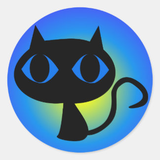 Black Kitty Blue Gradient Classic Round Sticker