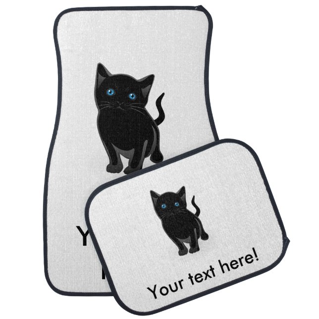 Black kitty cartoon car mat (Set)