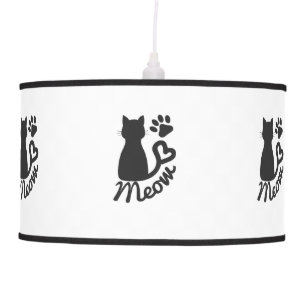 Black Kitty Cat and "Meow" Paw Print Ceiling Lamp
