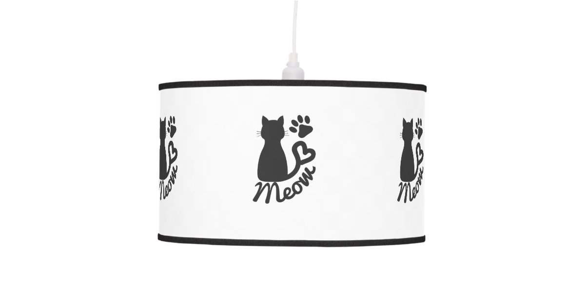 Black Kitty Cat And Meow Paw Print Ceiling Lamp Zazzle Com
