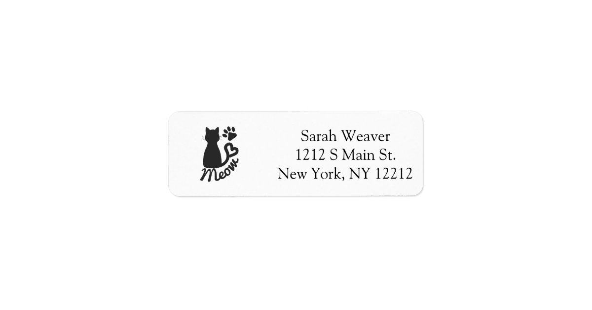 Black Kitty Cat And Meow Paw Print Label Zazzle Com