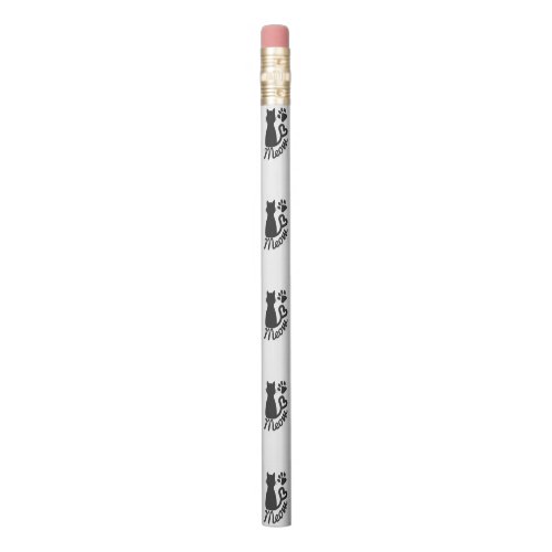 Black Kitty Cat and Meow Paw Print Pencil