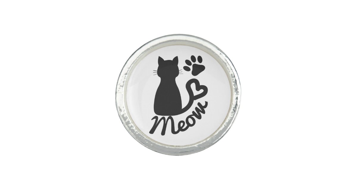 Black Kitty Cat And Meow Paw Print Ring Zazzle Com
