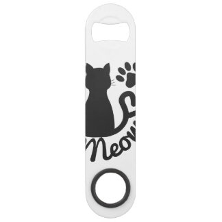 Black Kitty Cat and "Meow" Paw Print Speed Bottle Opener