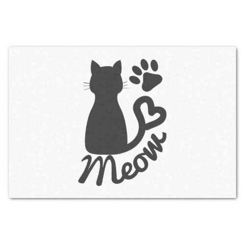 Black Kitty Cat and Meow Paw Print Tissue Paper