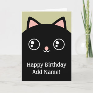 Black Kitty Cat Face Happy Birthday Custom Card