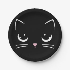 Black Kitty Cat Face Paper Plate