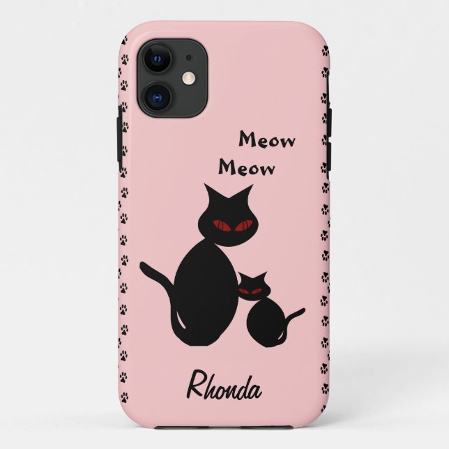 Black Kitty Cat Family Personal Case-Mate iPhone Case (Back)