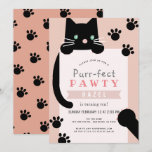 Black Kitty Cat Girl Pink Birthday Invitation