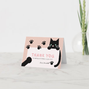 Black Kitty Cat Girl Pink Birthday Letterpress Thank You Card