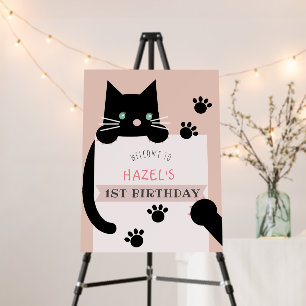 Black Kitty Cat Girl Pink Birthday Welcome Foam Board