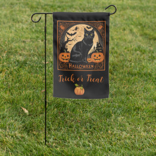 Black Kitty Cat Halloween Garden Flag