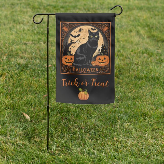 Black Kitty Cat Halloween Garden Flag (In SItu)