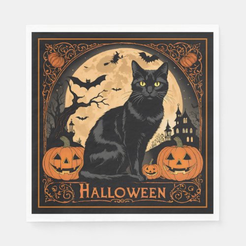 Black Kitty Cat Halloween Napkins