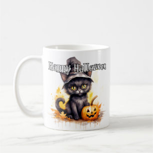 Black Kitty Cat Happy Halloween Coffee Mug