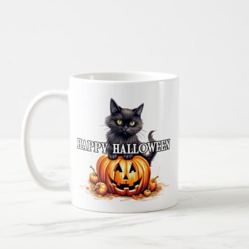 Black Kitty Cat  Happy Halloween Coffee Mug