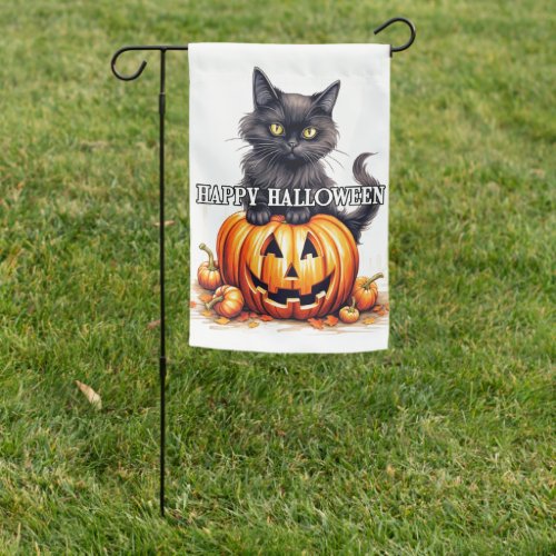 Black Kitty Cat  Happy Halloween Garden Flag