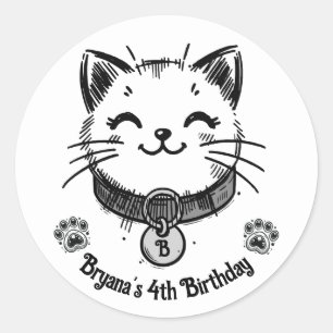Black Kitty Cat Kitten Birthday Party Classic Round Sticker