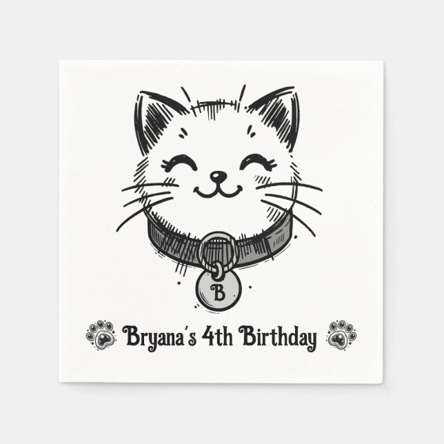 Black Kitty Cat Kitten Birthday Party   Napkins (Front)