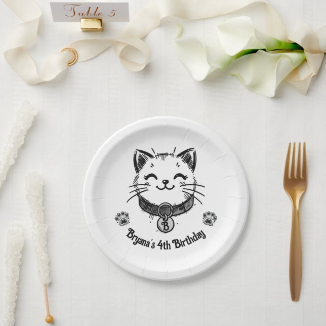 Black Kitty Cat Kitten Birthday Party   Paper Plates (Wedding)